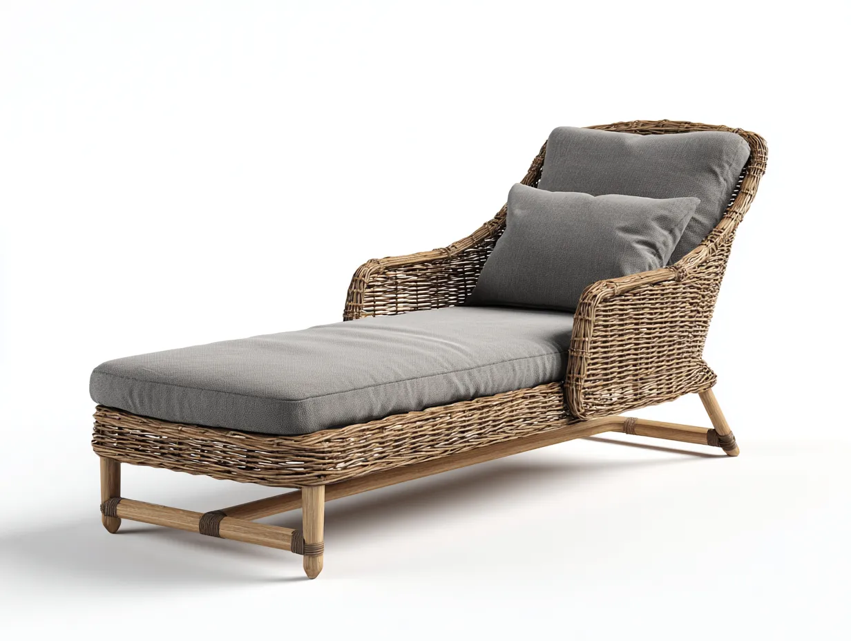 Sonnenliege - Holz-Rattan-Textil - 204x79x61 cm - Grau - Outdoor Design-Sofauplab