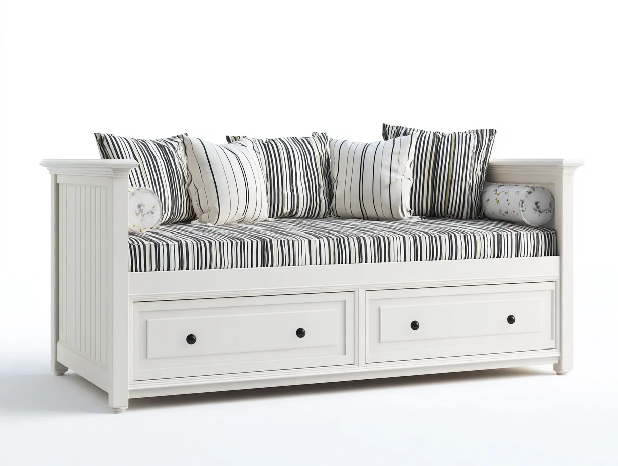 Schlafsofa - Holz-Stoff - 204x96x87 cm - Weiß-Schwarz - Landhausstil-Sofauplab