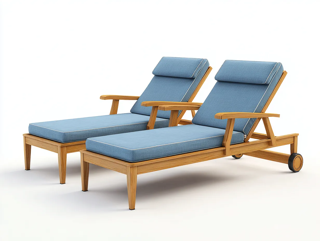 Sonnenliege - Holz-Textil - 195x66x35 cm - Blau - Outdoor Design-Sofauplab