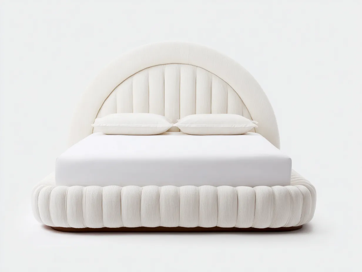 Doppelbett-Stoff-Holz-210x190x120 cm-Elfenbeinweiß-Art-déco Stil-Sofauplab