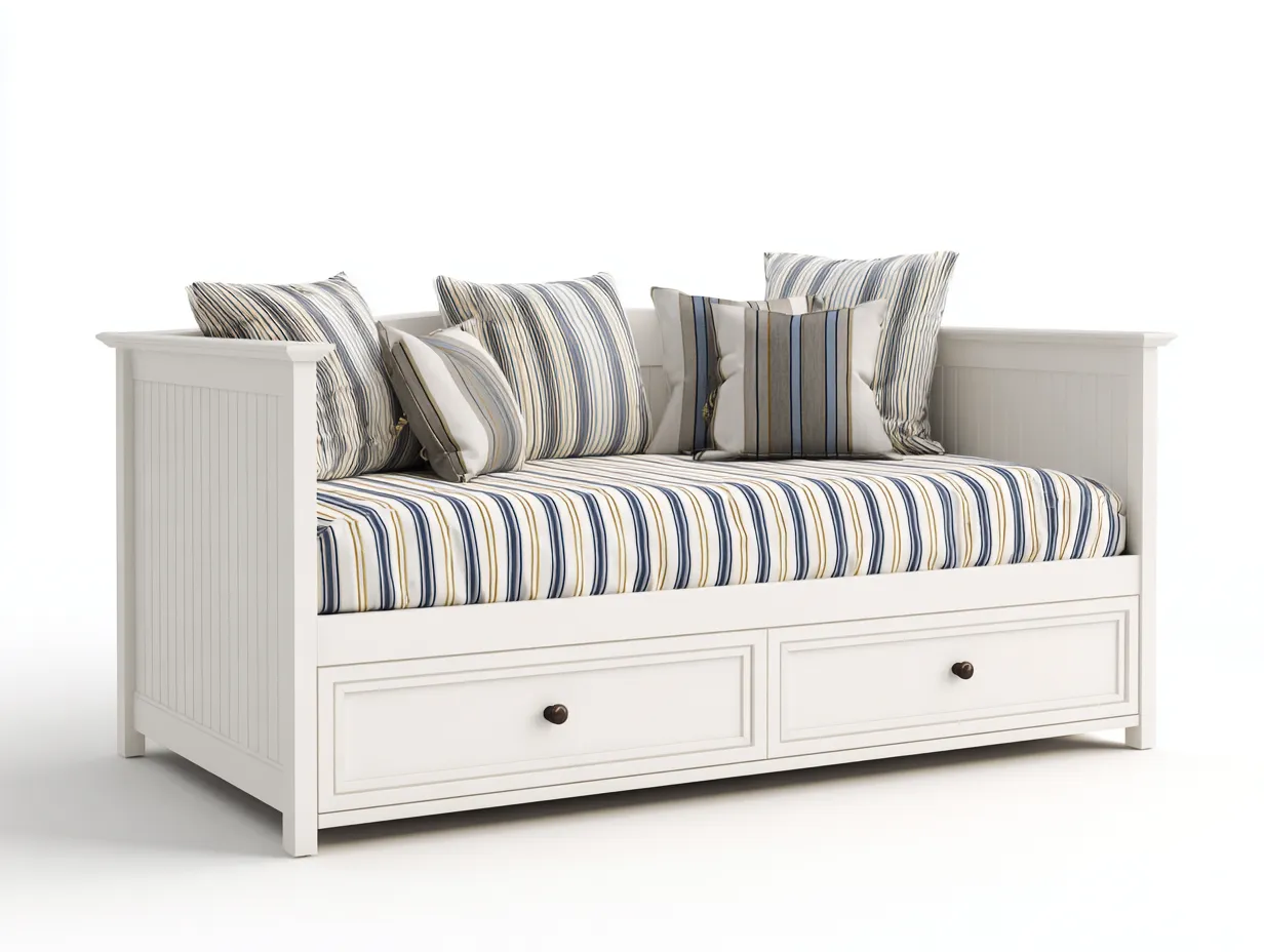 Schlafsofa - Holz-Stoff - 208x98x90 cm - Weiß-Blau-Grau - Landhausstil-Sofauplab