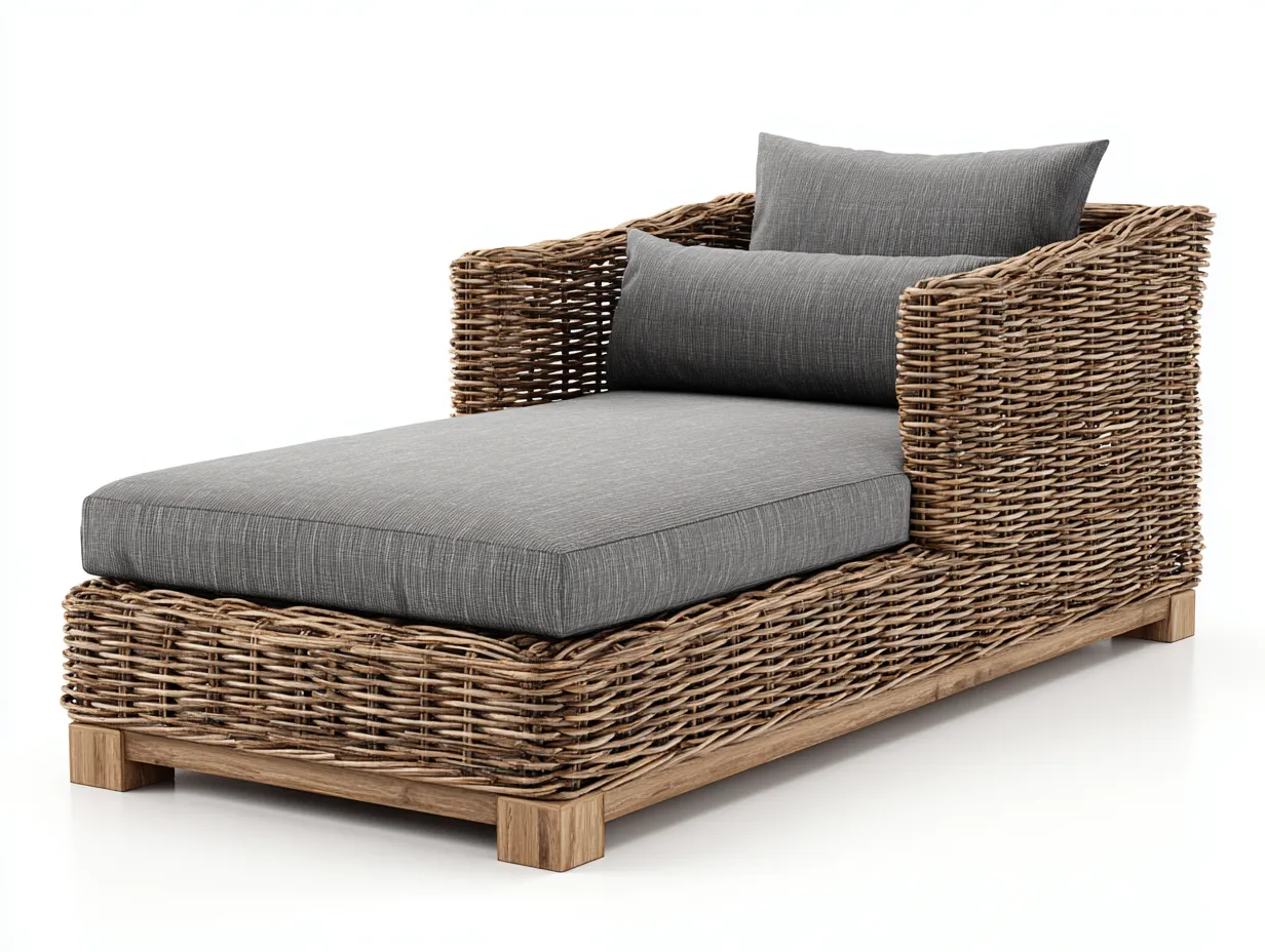 Sonnenliege - Holz-Rattan-Textil - 205x78x62 cm - Grau - Outdoor Design-Sofauplab