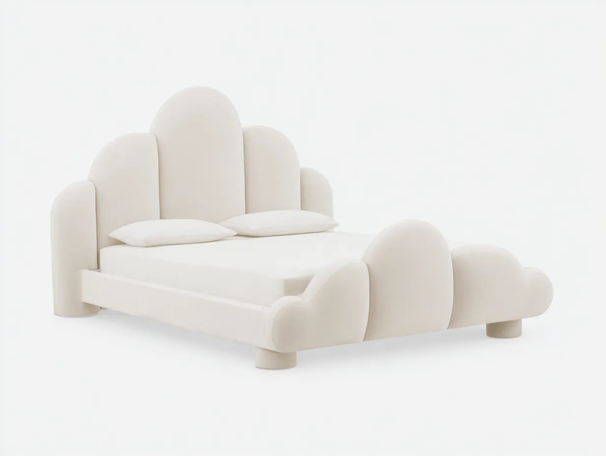 Doppelbett-Stoff-Holz-214x194x118 cm-Cremeweiß-Modernes Design-Sofauplab