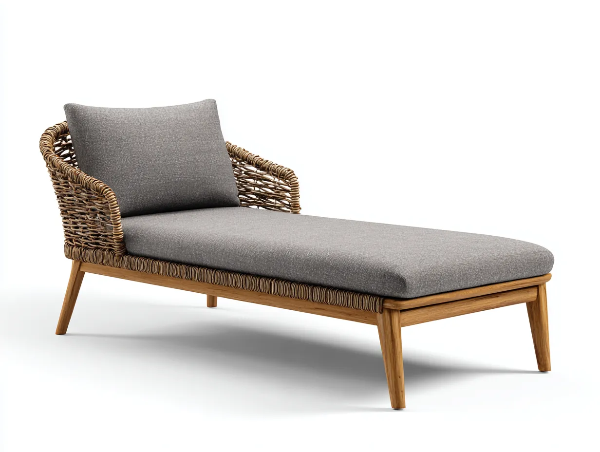 Sonnenliege - Holz-Rattan-Textil - 200x76x64 cm - Grau - Outdoor Design-Sofauplab