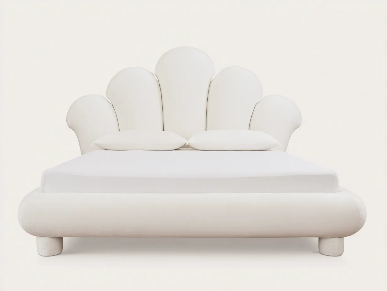 Doppelbett-Stoff-Holz-212x192x115 cm-Cremeweiß-Modernes Design-Sofauplab