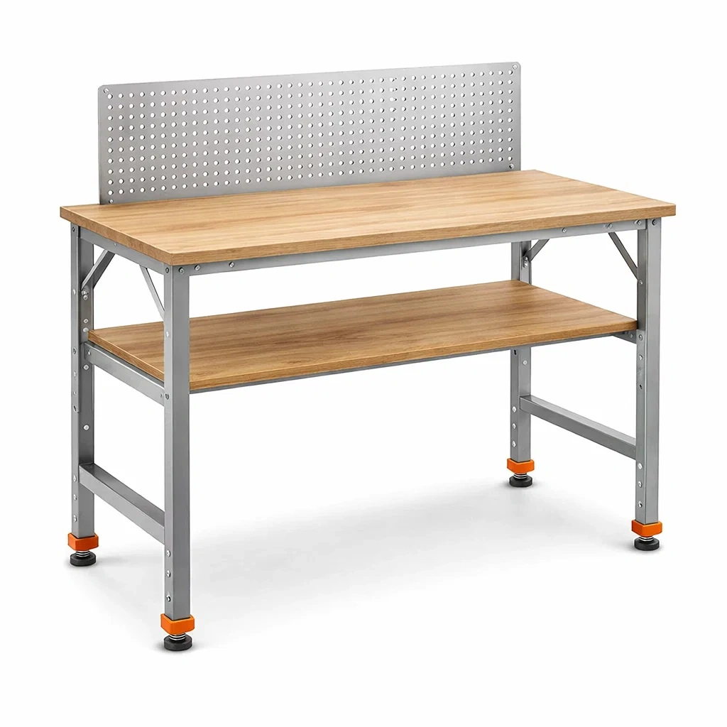 Banco da lavoro in Metallo e Legno con Pannello Forato-MODERNOASISLIVING