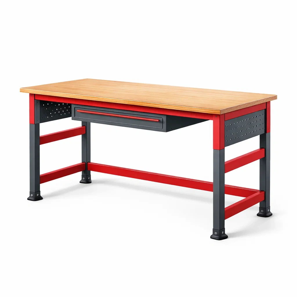 Banco da lavoro in Acciaio e Legno Multistrato Rosso Nero-MODERNOASISLIVING