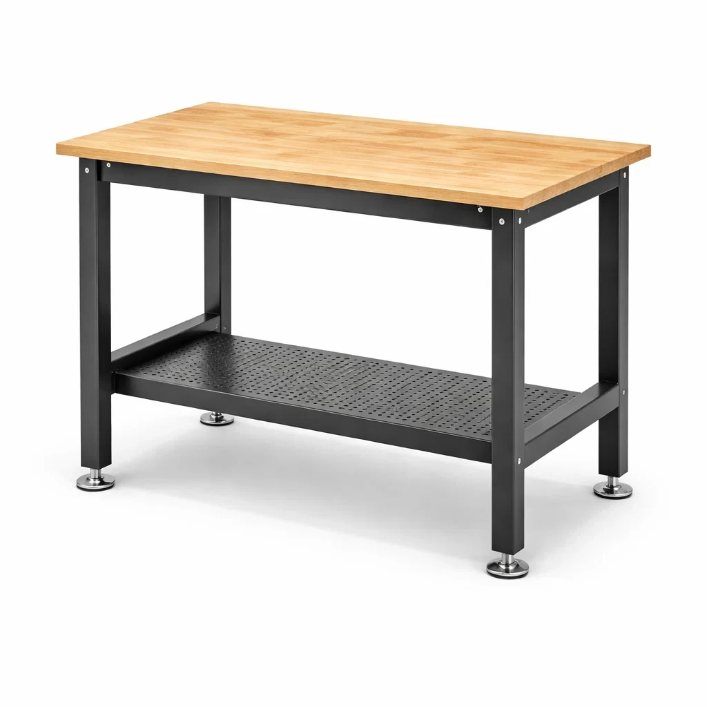 Banco da lavoro in Legno e Acciaio Nero 120x60x85 cm-MODERNOASISLIVING