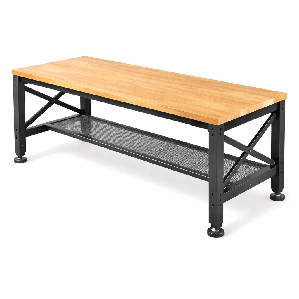 Banco da lavoro in Legno e Metallo Nero 120x50x75 cm-MODERNOASISLIVING