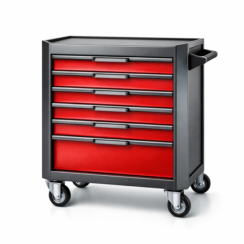 Carrello portautensili in Acciaio con 6 Cassetti e Ruote Girevoli Rosso Nero-MODERNOASISLIVING