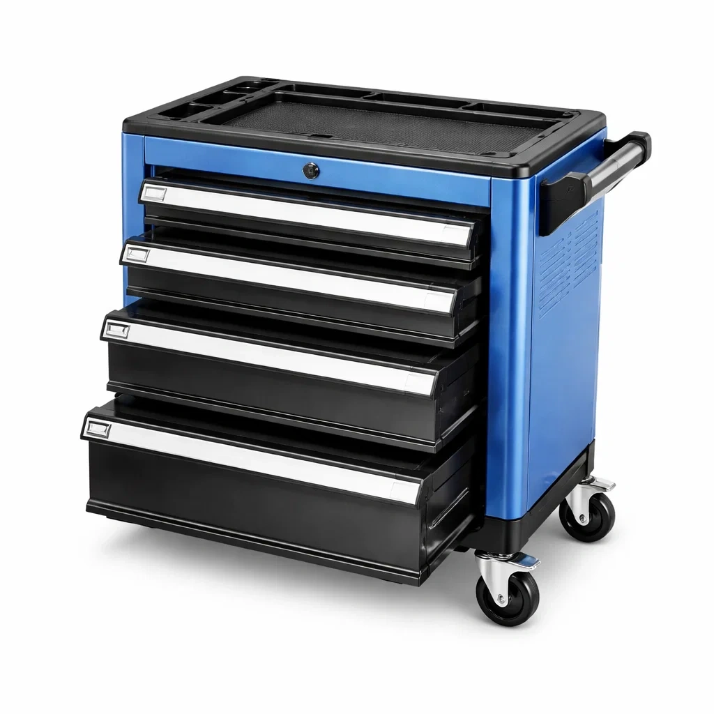 Carrello portautensili in Metallo Blu Nero con 4 Cassetti-MODERNOASISLIVING