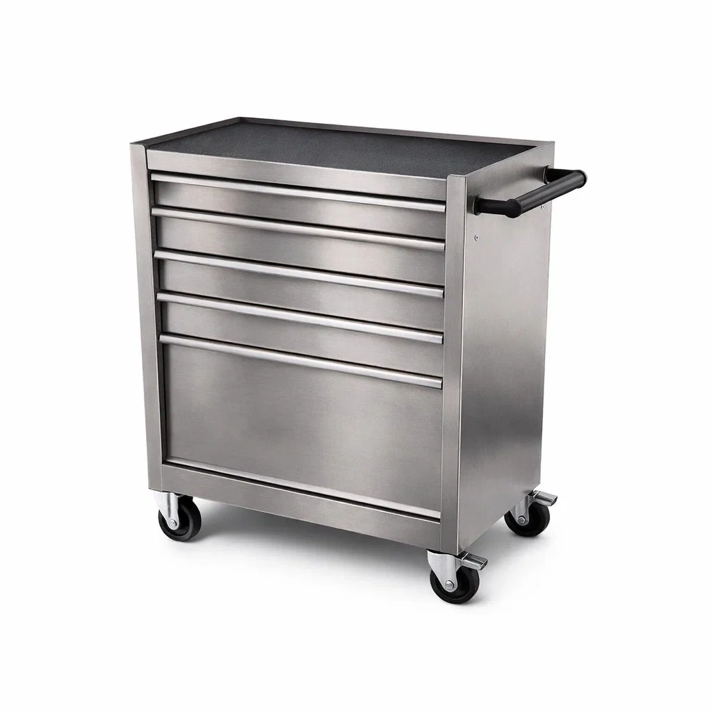 Carrello portautensili in Acciaio Inox con 5 Cassetti e Ruote-MODERNOASISLIVING