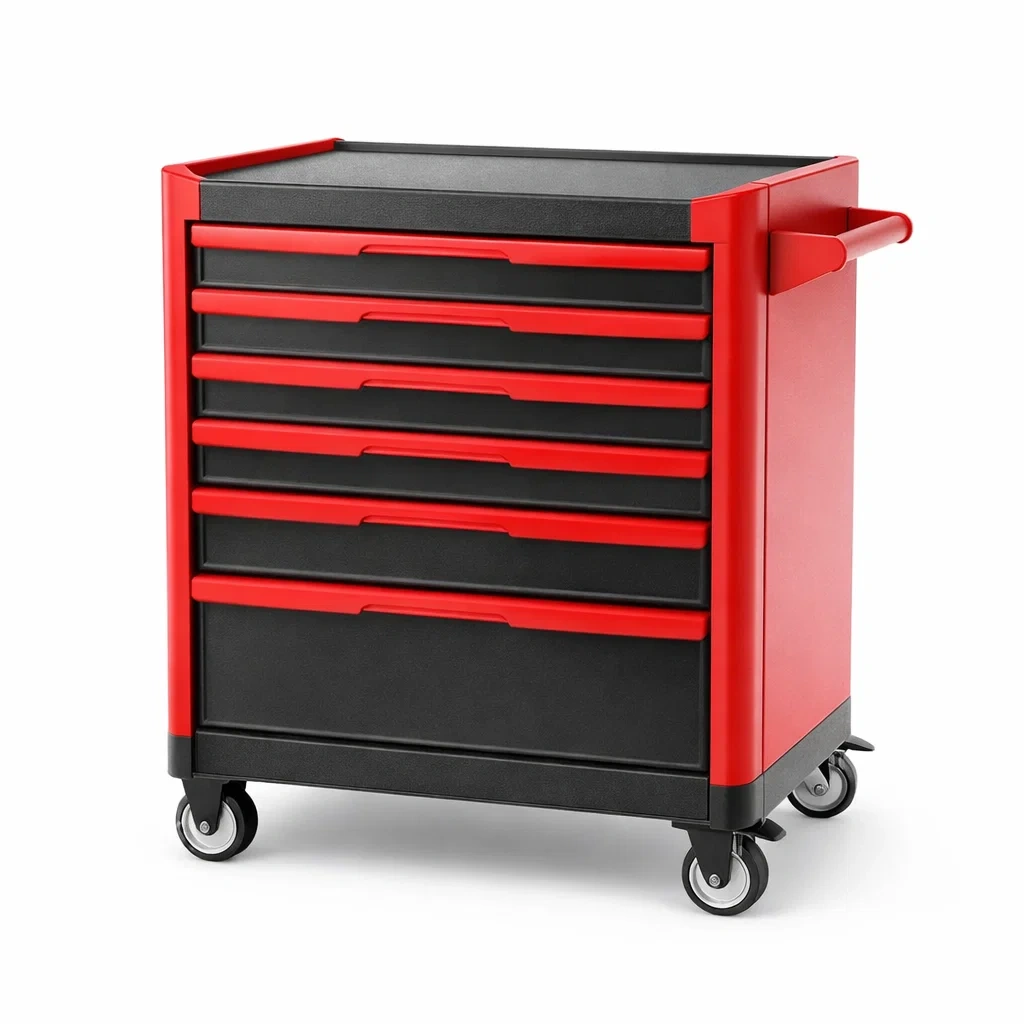 Carrello portautensili in Acciaio con 6 Cassetti Rosso Nero-MODERNOASISLIVING
