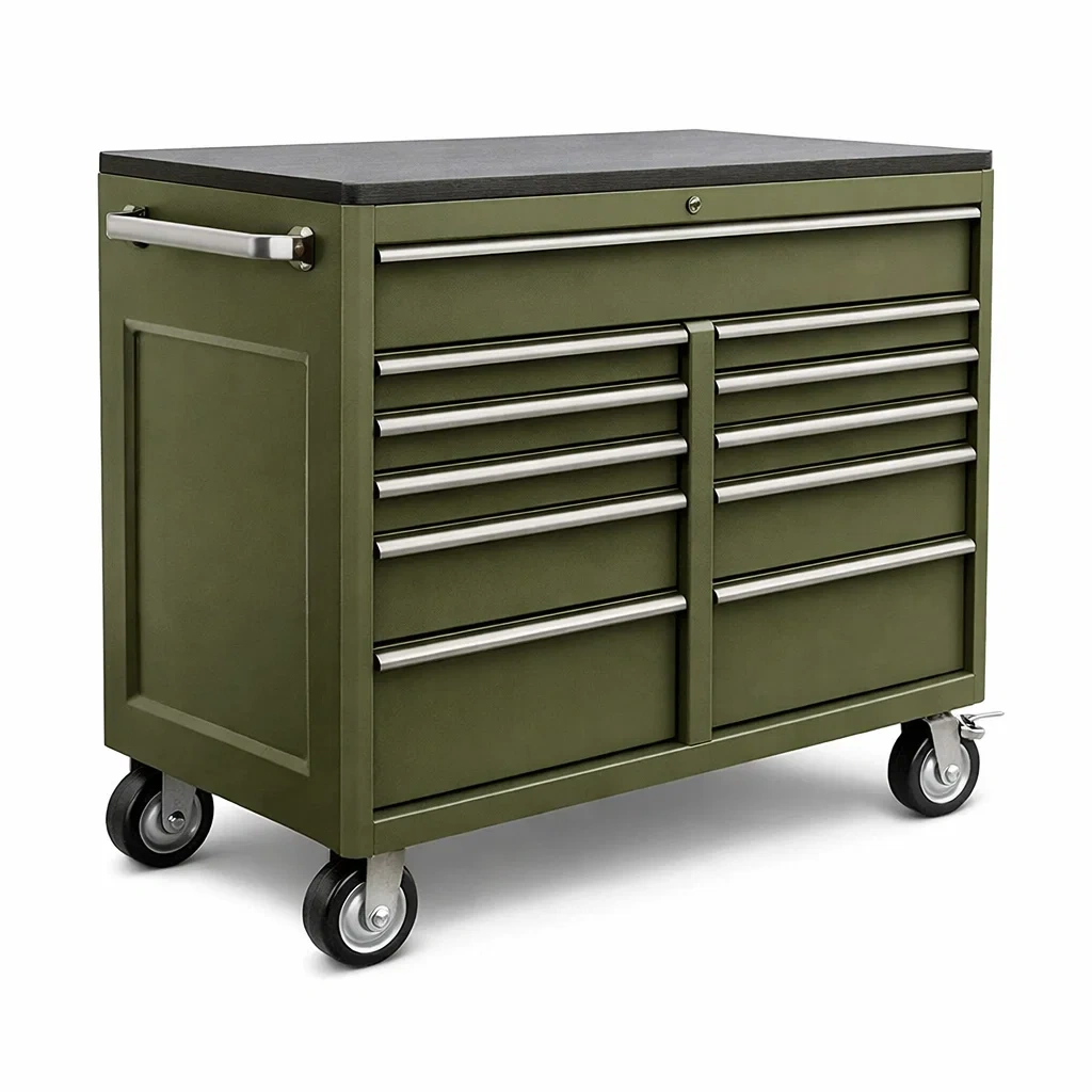 Carrello portautensili in Metallo con 11 Cassetti e Ruote Acciaio Verde-MODERNOASISLIVING