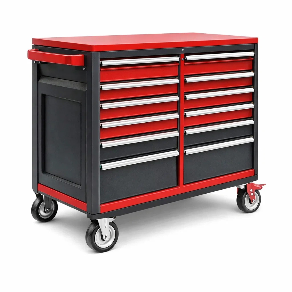 Carrello portautensili in Acciaio con 12 Cassetti e Ruote 95x46x85 cm Rosso Nero-MODERNOASISLIVING