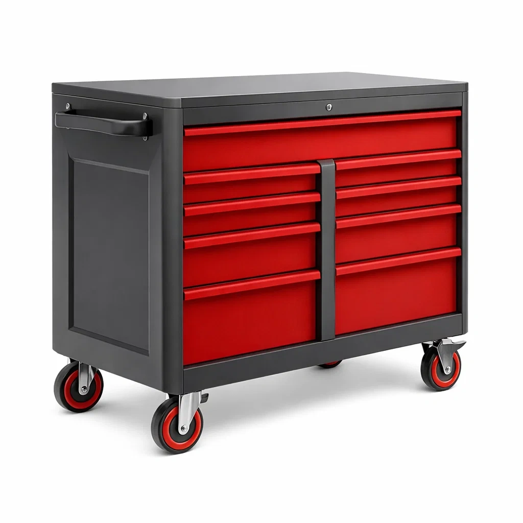 Carrello portautensili in Metallo con 9 Cassetti Rosso Nero-MODERNOASISLIVING