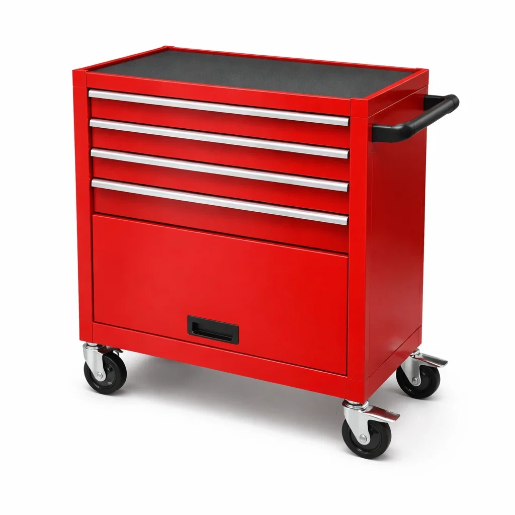 Carrello portautensili in Acciaio Rosso con 5 Cassetti e Ruote-MODERNOASISLIVING