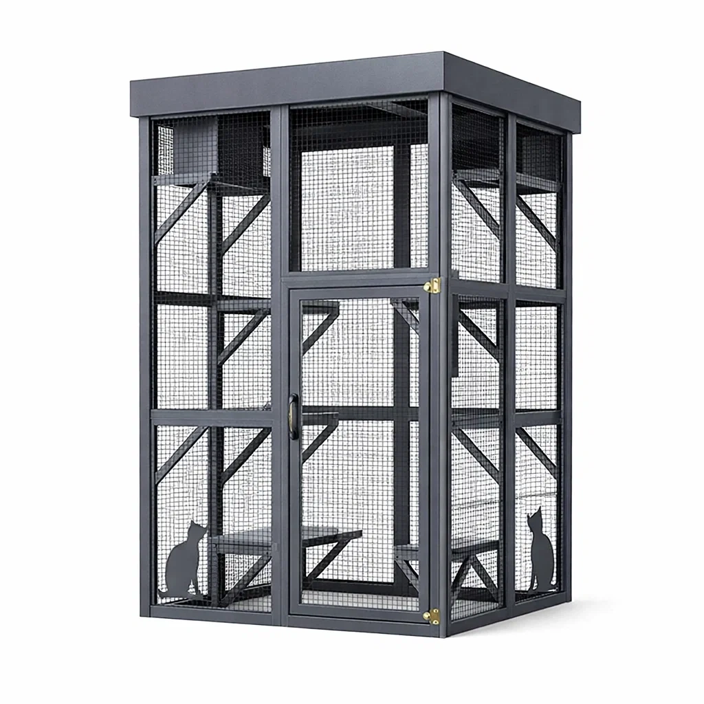 Gabbia per gatti in Metallo e Rete per Esterni Grigio-MODERNOASISLIVING