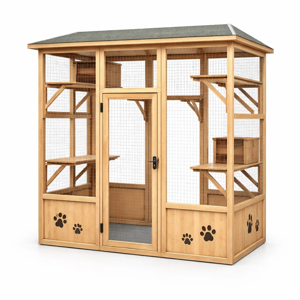 Gabbia per gatti in Legno di Pino con Ripiani-MODERNOASISLIVING