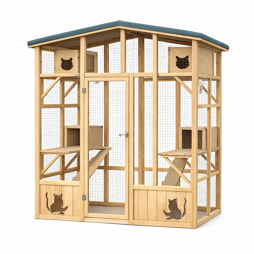 Gabbia per gatti in Legno di Abete con Rete Metallica 180x90x150 cm-MODERNOASISLIVING