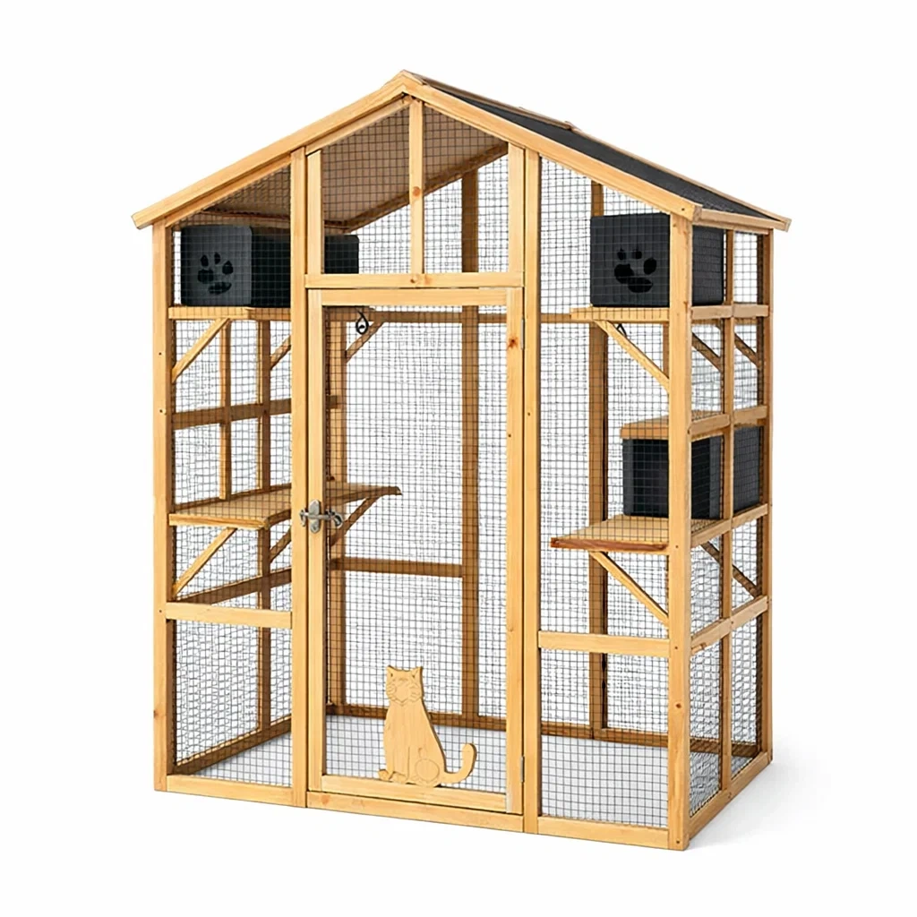 Gabbia per gatti in Legno di Pino e Rete Metallica Zincata 120x80x165 cm-MODERNOASISLIVING