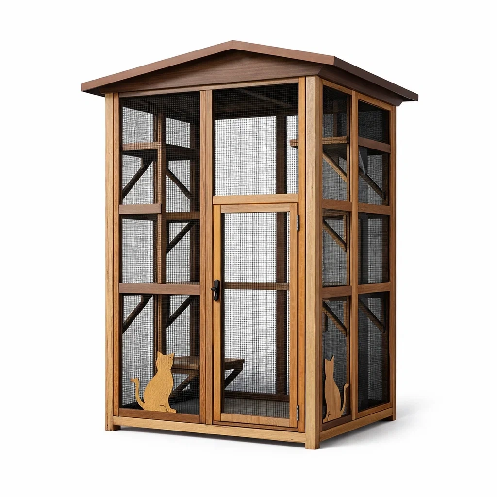 Gabbia per gatti in Legno e Rete Metallica con Ripiani Multipli-MODERNOASISLIVING