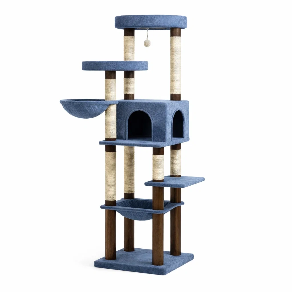 Tiragraffi in Legno Rivestito e Sisal Blu-MODERNOASISLIVING