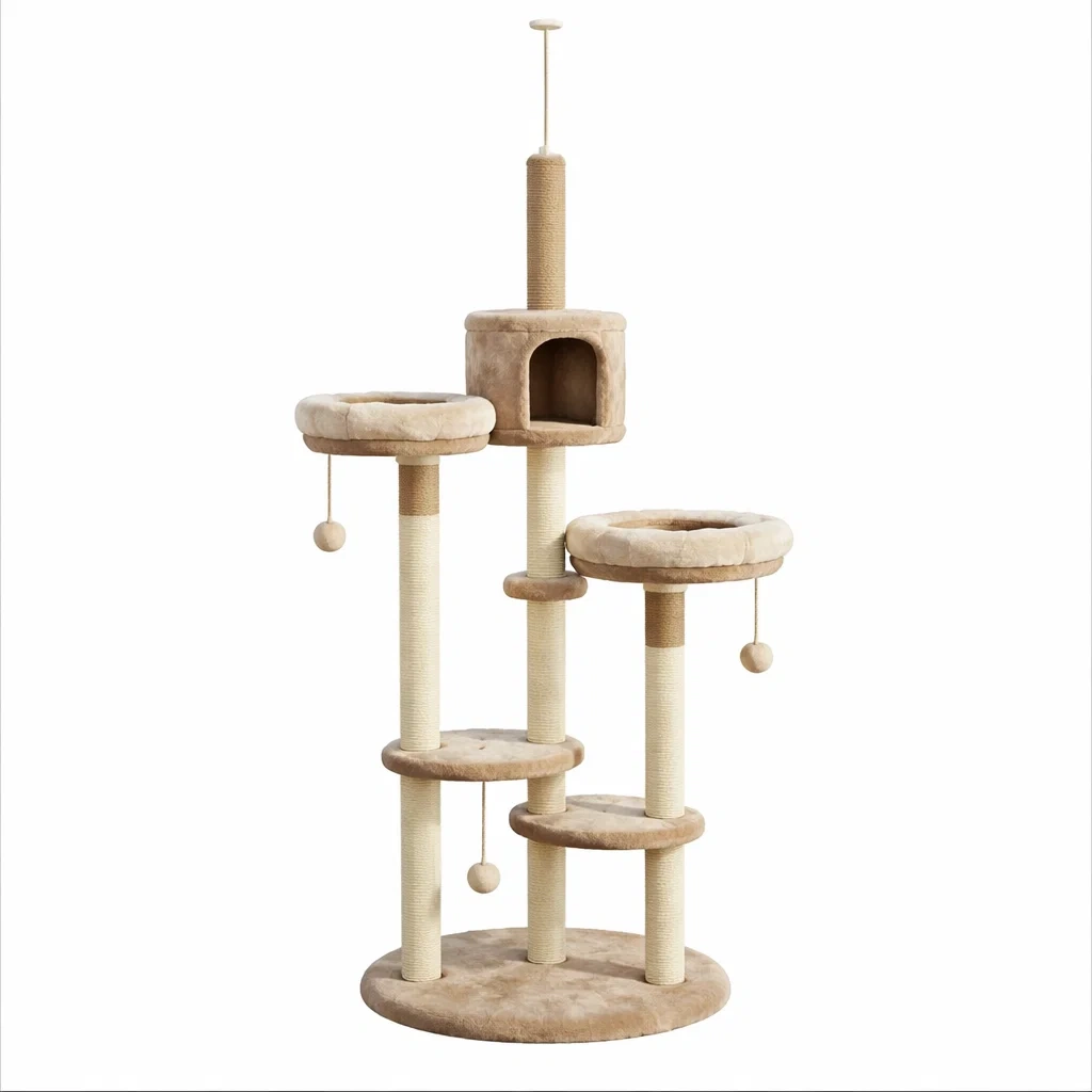 Tiragraffi in Peluche e Sisal Beige-MODERNOASISLIVING