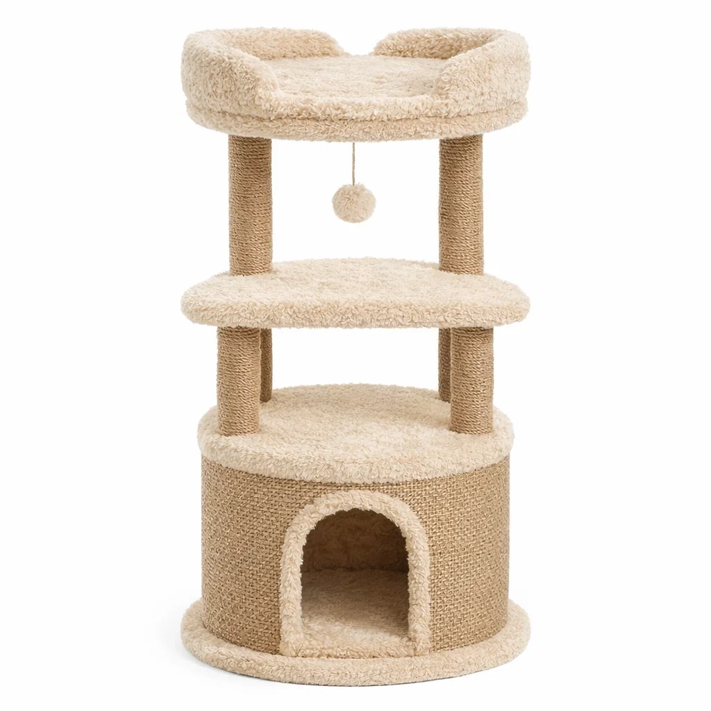 Tiragraffi a 3 Livelli in Juta e Tessuto Beige-MODERNOASISLIVING