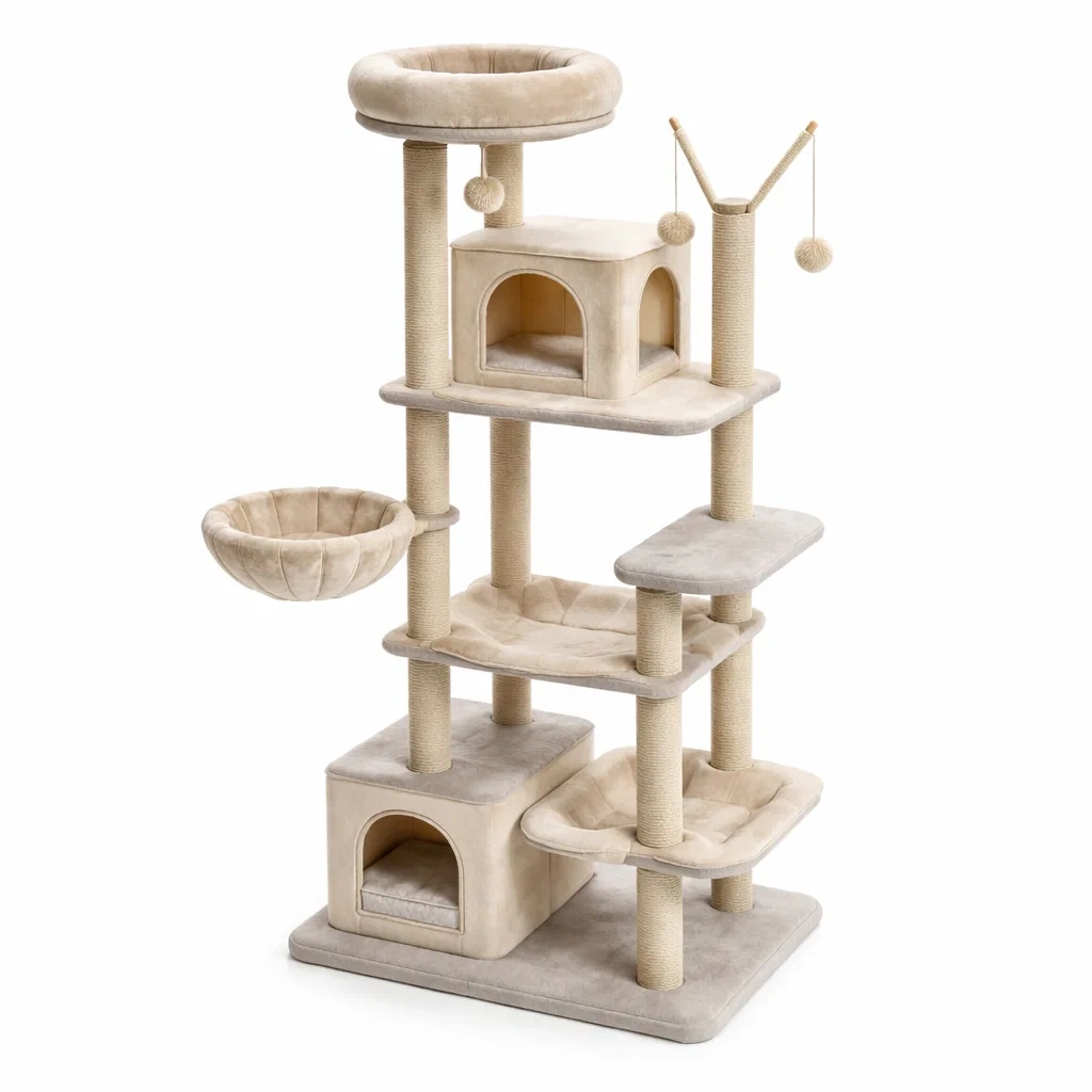 Tiragraffi in Legno e Sisal con Piattaforme Beige-MODERNOASISLIVING