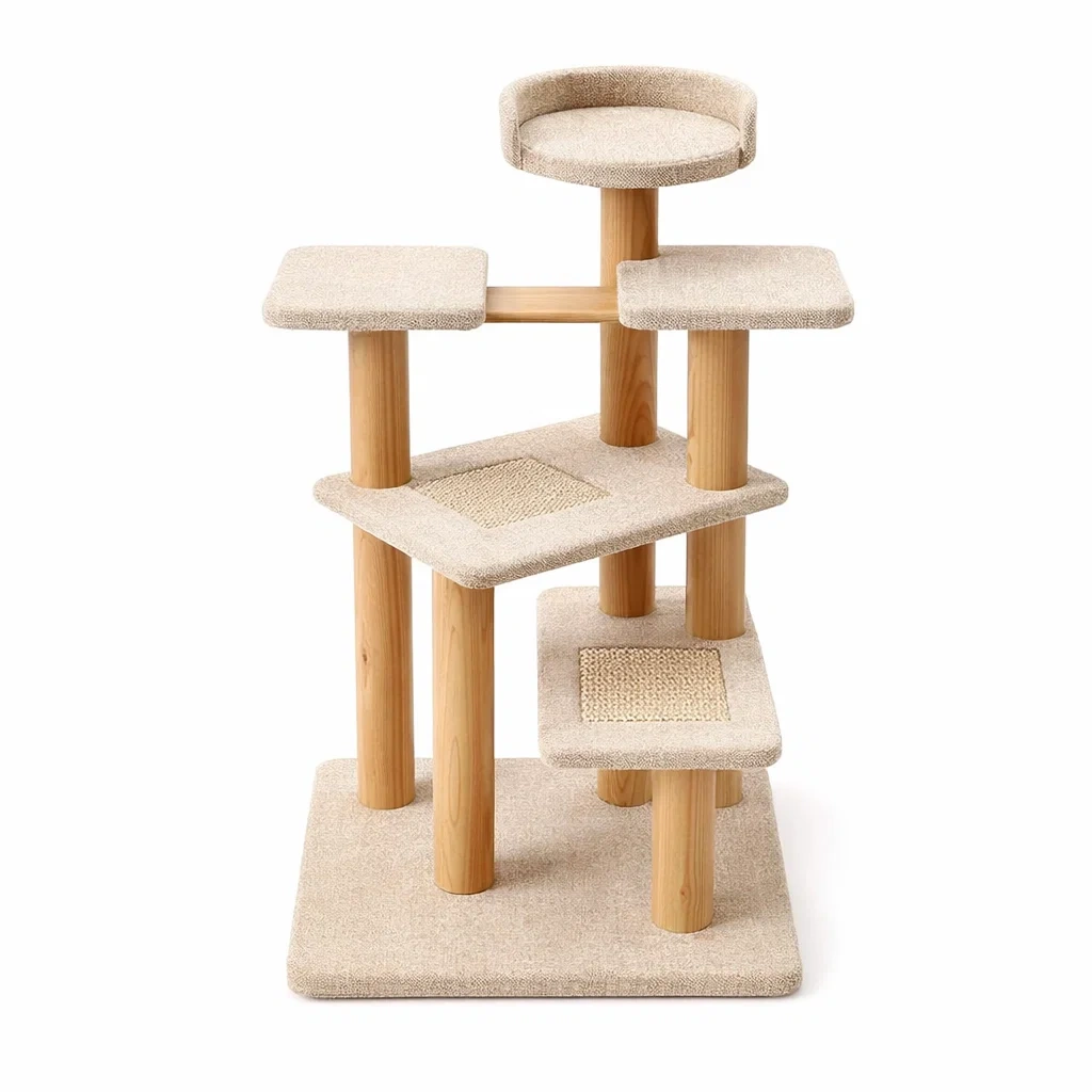 Tiragraffi Multilivello in Legno e Tessuto Beige-MODERNOASISLIVING