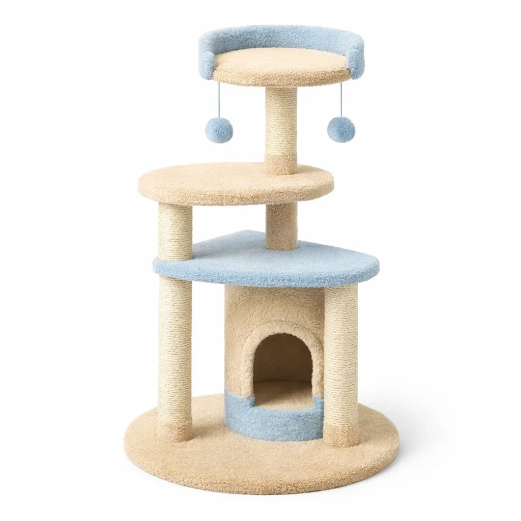 Tiragraffi a 3 Livelli con Pali in Sisal e Superfici in Peluche-MODERNOASISLIVING