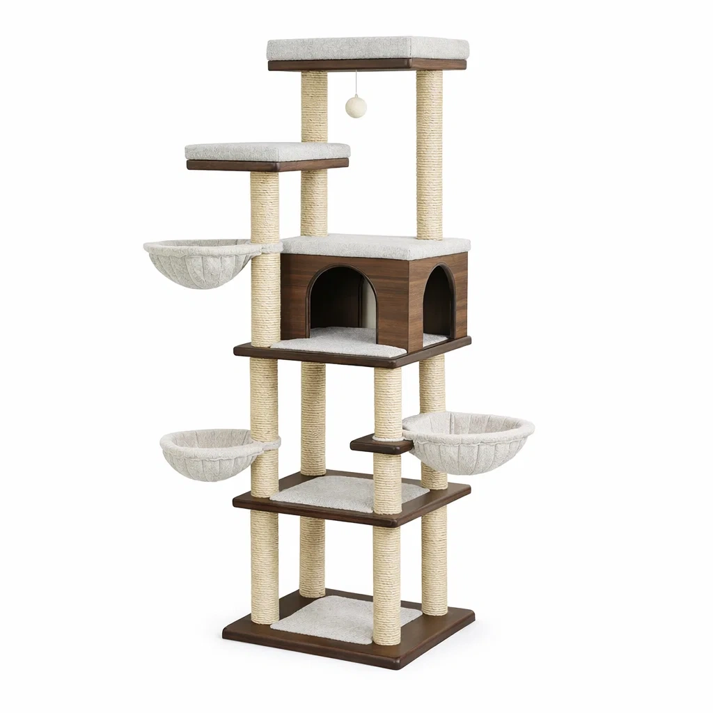 Tiragraffi in Legno e Sisal Altezza 150 cm Marrone Beige-MODERNOASISLIVING