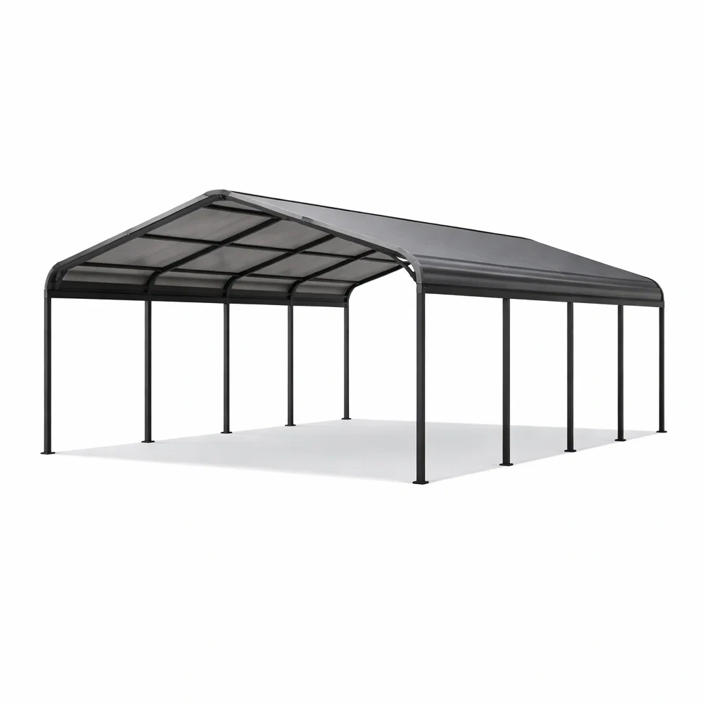 Carport in Metallo e Policarbonato Grigio 600x300x280 cm-MODERNOASISLIVING