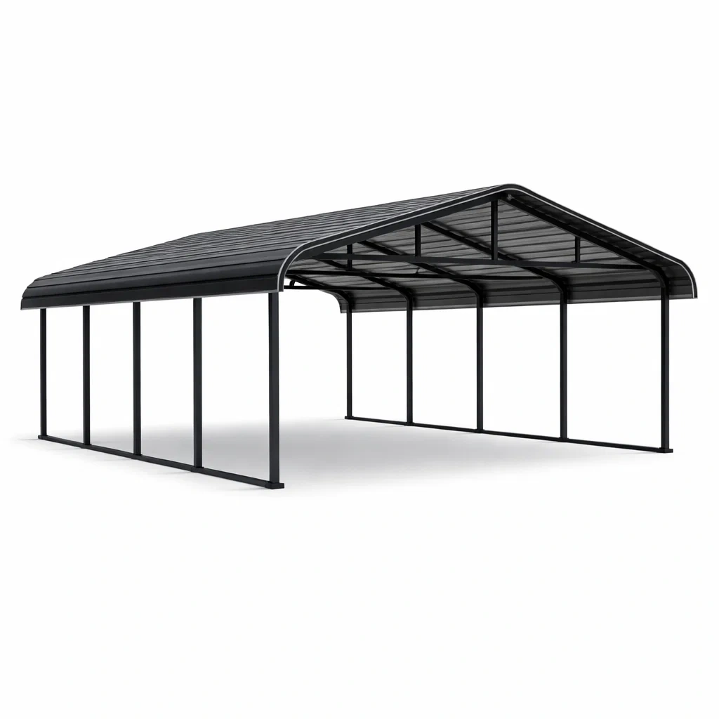 Carport in Acciaio Verniciato Nero-MODERNOASISLIVING