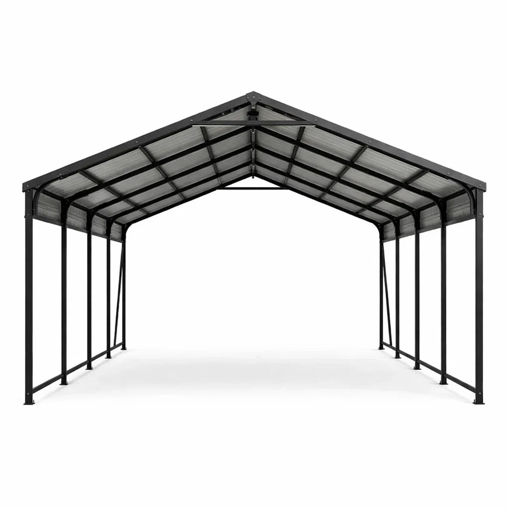 Carport in Acciaio con Pannelli in Policarbonato 600x300x270 cm Nero Trasparente-MODERNOASISLIVING