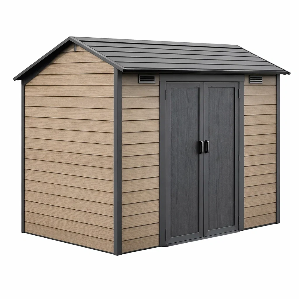 Casetta da giardino in Resina con Porta Doppia 215x130x181 cm-MODERNOASISLIVING