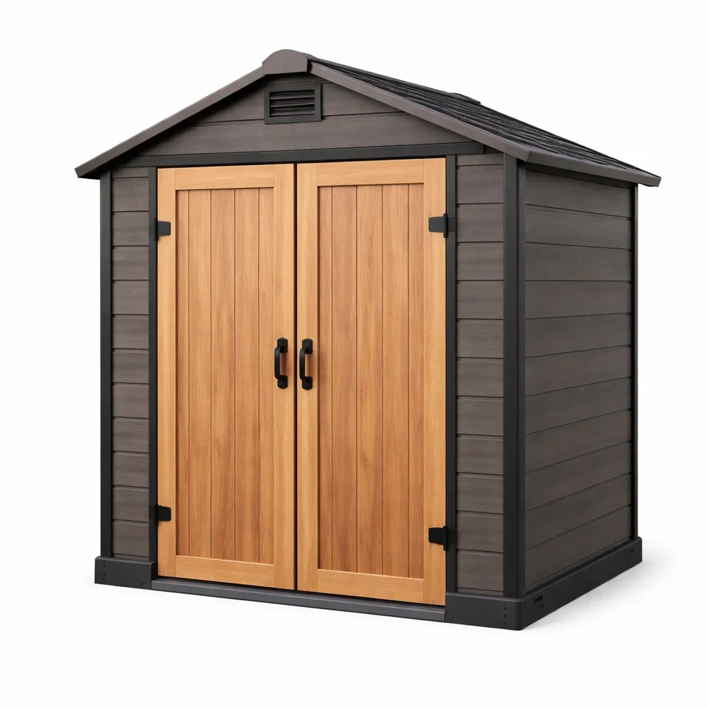 Casetta da giardino in Plastica Grigio Marrone con Doppia Porta-MODERNOASISLIVING