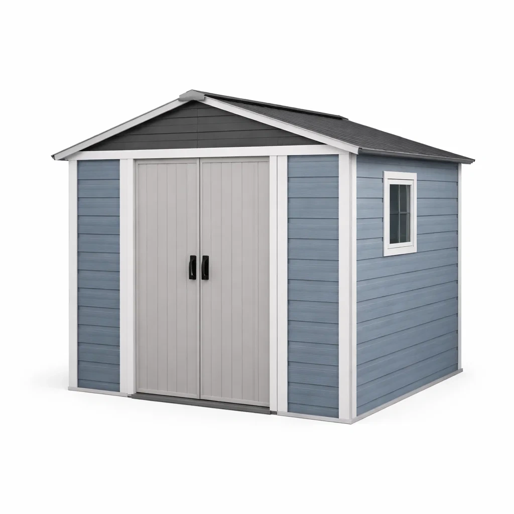 Casetta da giardino in Resina Grigio Azzurro con Doppia Porta-MODERNOASISLIVING