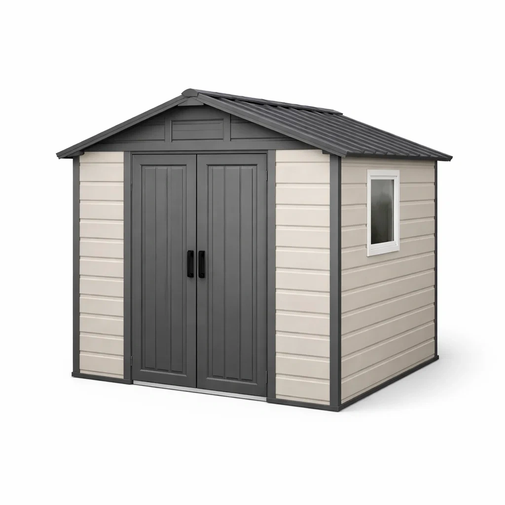 Casetta da giardino in Plastica con Finestra Laterale Beige Grigio-MODERNOASISLIVING