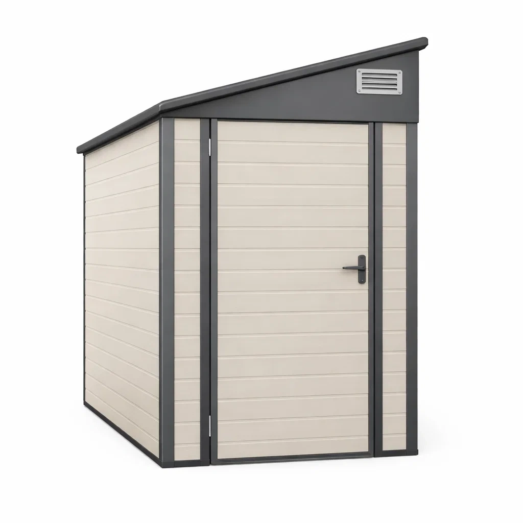 Casetta da giardino in Resina e Metallo Beige Grigio-MODERNOASISLIVING