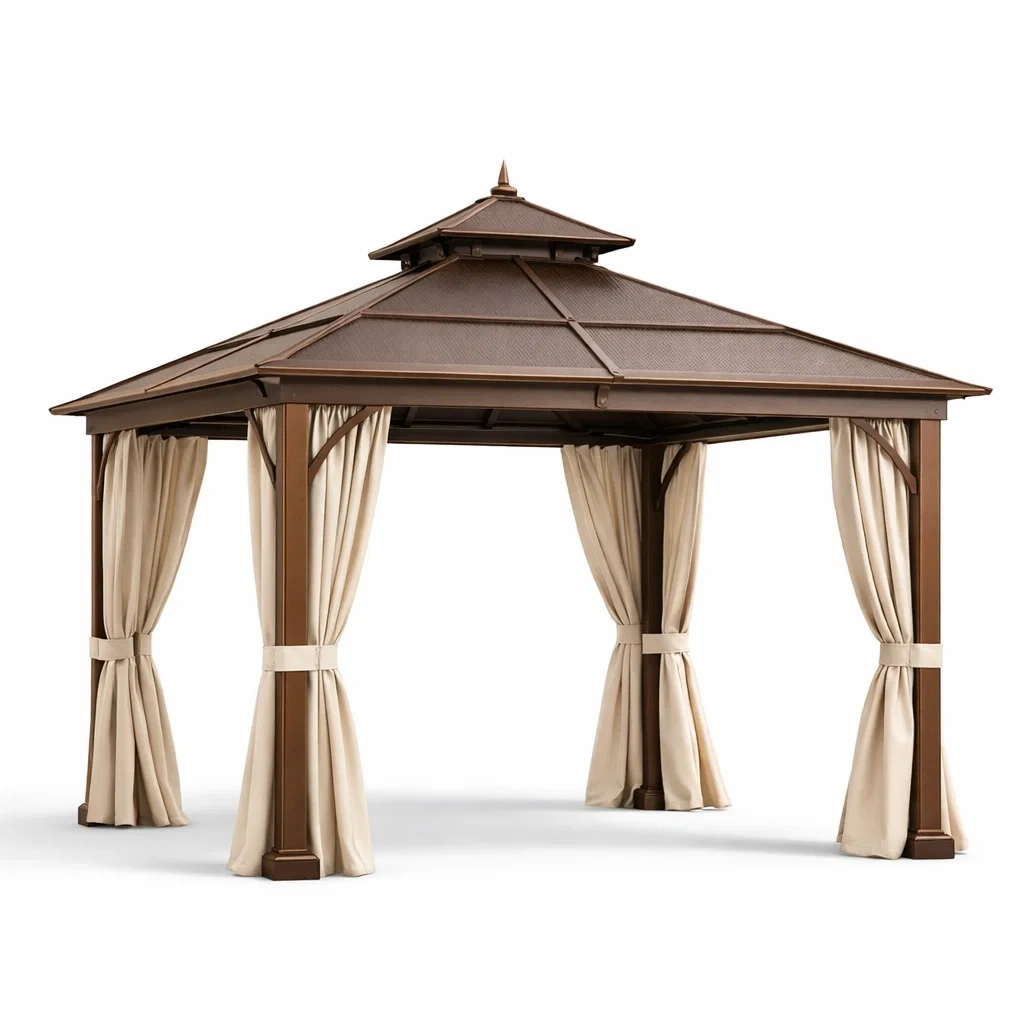 Gazebo in Alluminio con Tende in Poliestere-MODERNOASISLIVING