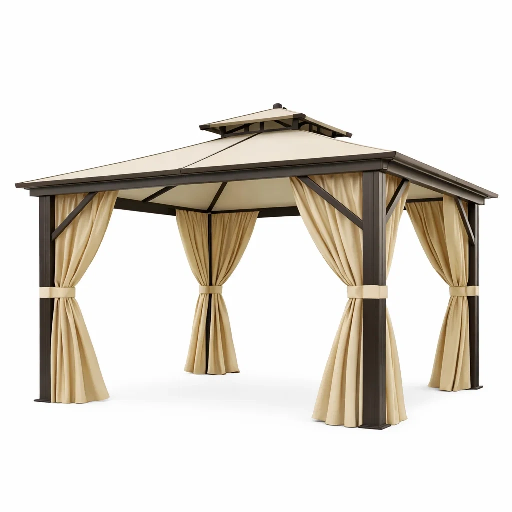 Gazebo in Alluminio con Copertura in Poliestere Beige-MODERNOASISLIVING