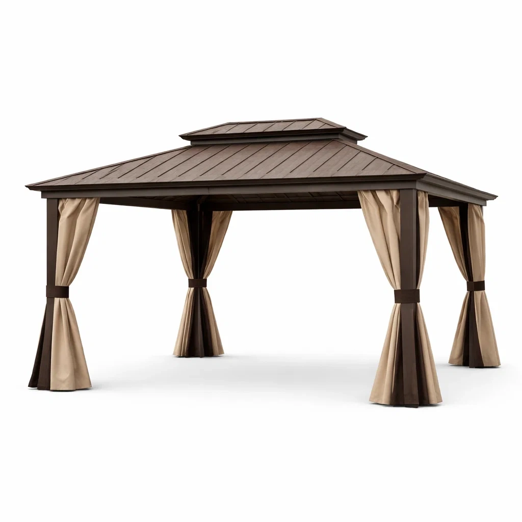 Gazebo in Metallo con Tetto e Tende Laterali-MODERNOASISLIVING