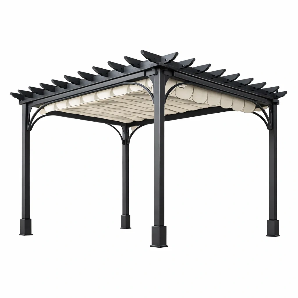 Pergola in Alluminio con Tetto Retrattile Nero Bianco-MODERNOASISLIVING