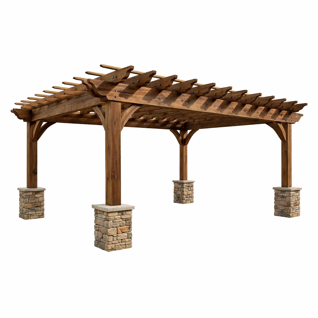 Pergola in Legno con Supporti in Pietra-MODERNOASISLIVING
