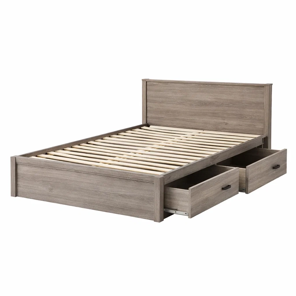 Letto contenitore matrimoniale con cassetti in legno composito-COZYNESTZZ