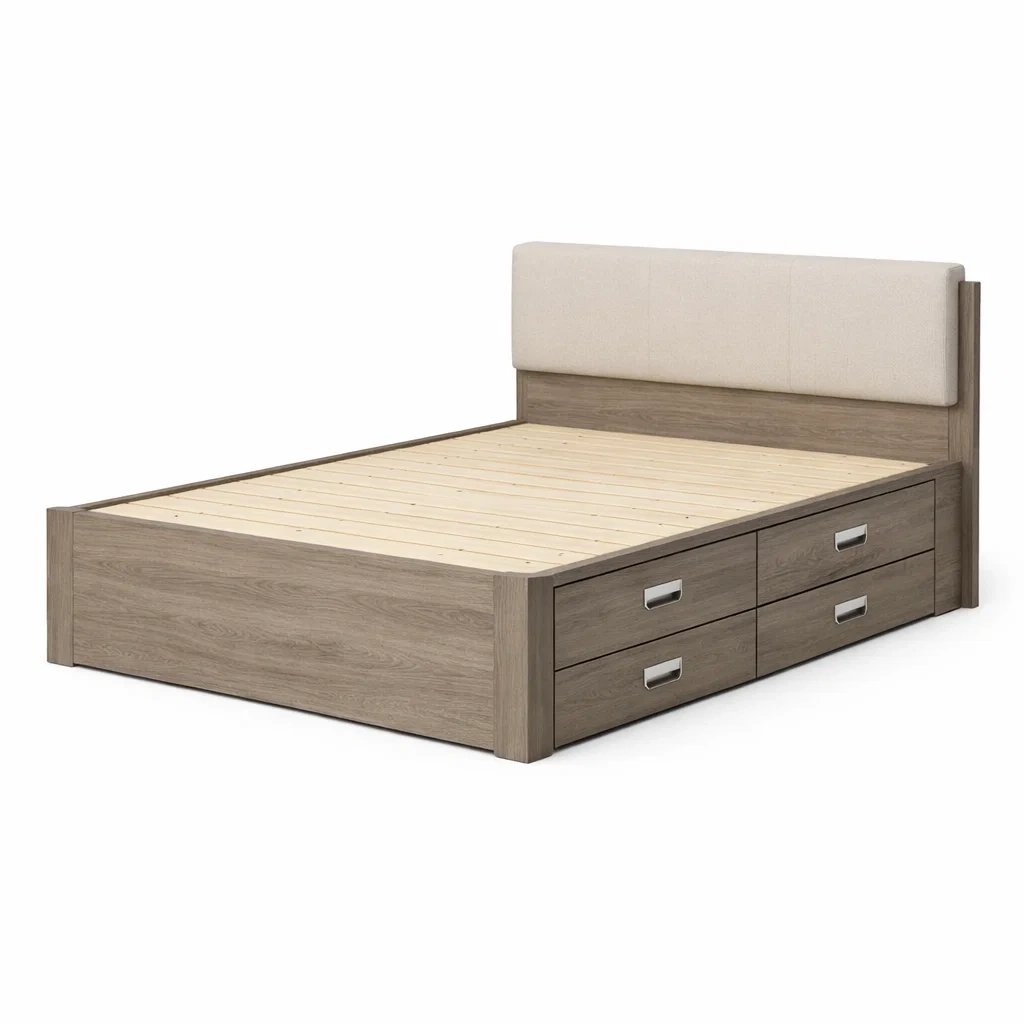 Letto contenitore matrimoniale in legno MDF con testiera imbottita e cassetti-COZYNESTZZ