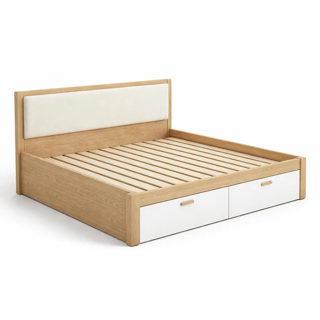 Letto contenitore matrimoniale in legno e tessuto-COZYNESTZZ