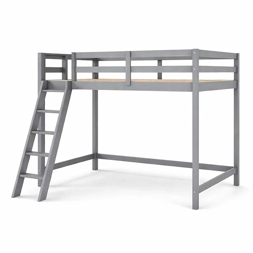 Letto a soppalco in Metallo Grigio con Scala e Parapetto-COZYNESTZZ